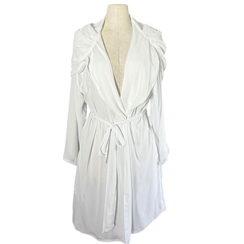 Telegraph Hill San Francisco White Hooded Robe Ruched Shoulder Belted Medium
